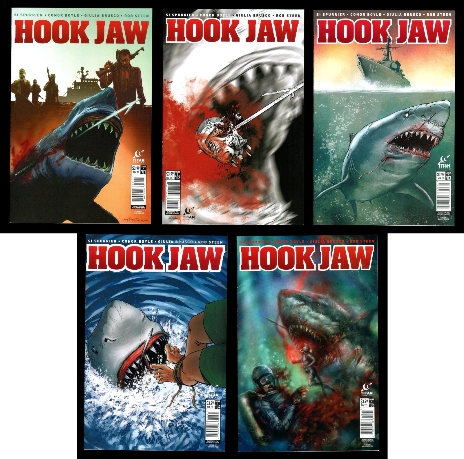 Hook Jaw Comic Set A 1-2-3-4-5 Shark Attack Horror Like Jaws Atoll GrizzlyShark 