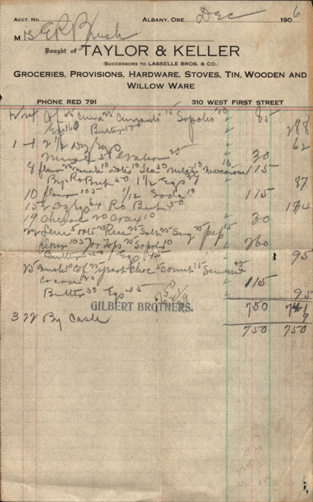 1906 Antique General Store Billhead Receipt Ephemera Albany Oregon Groceries