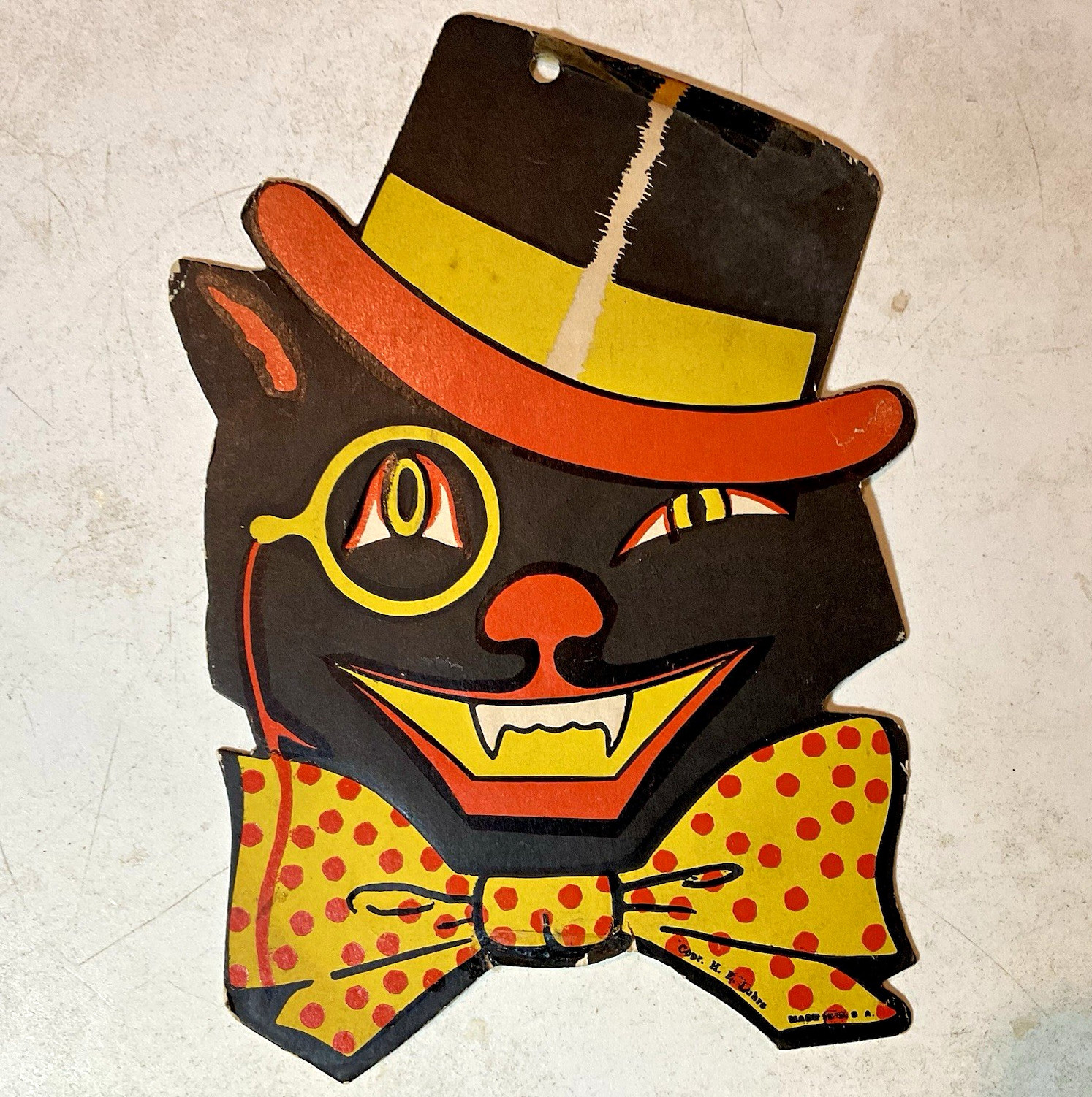 Vintage Halloween Black Cat Die-Cut Cardboard H E Luhrs 