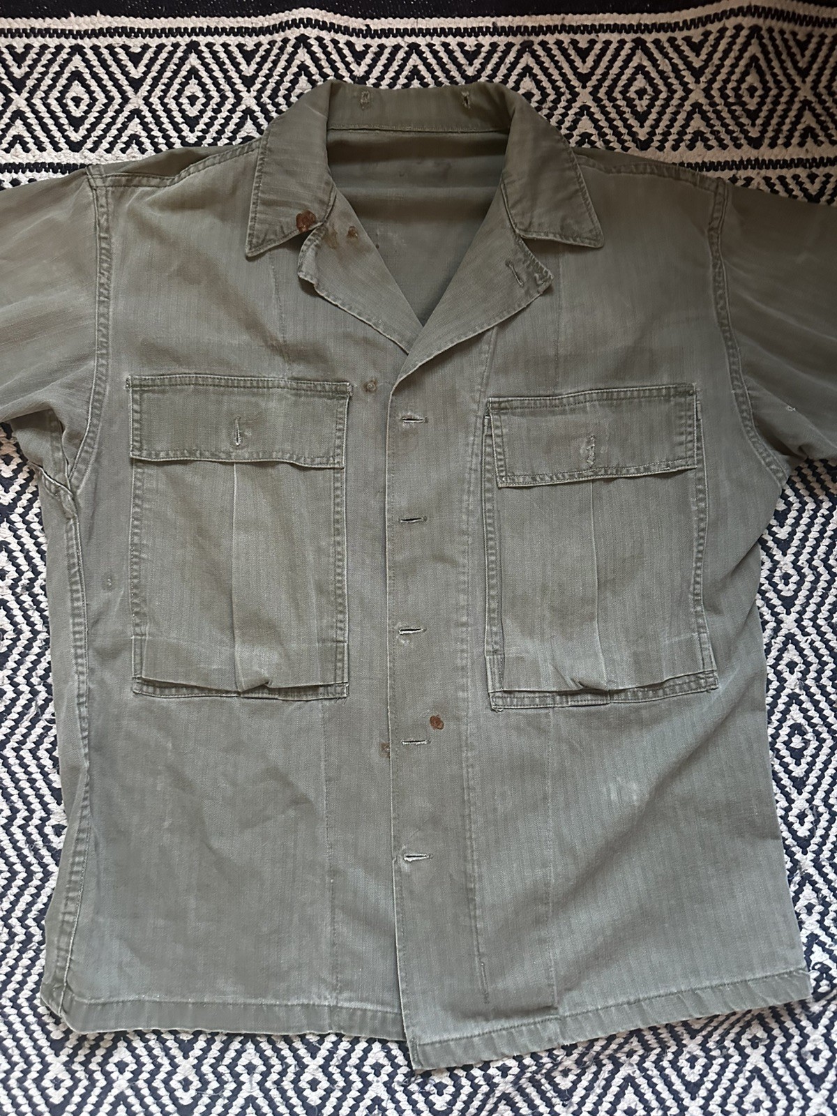 WWII US Army M43 HBT Jacket 13 Star Button Herringbone Twill Shirt OD7