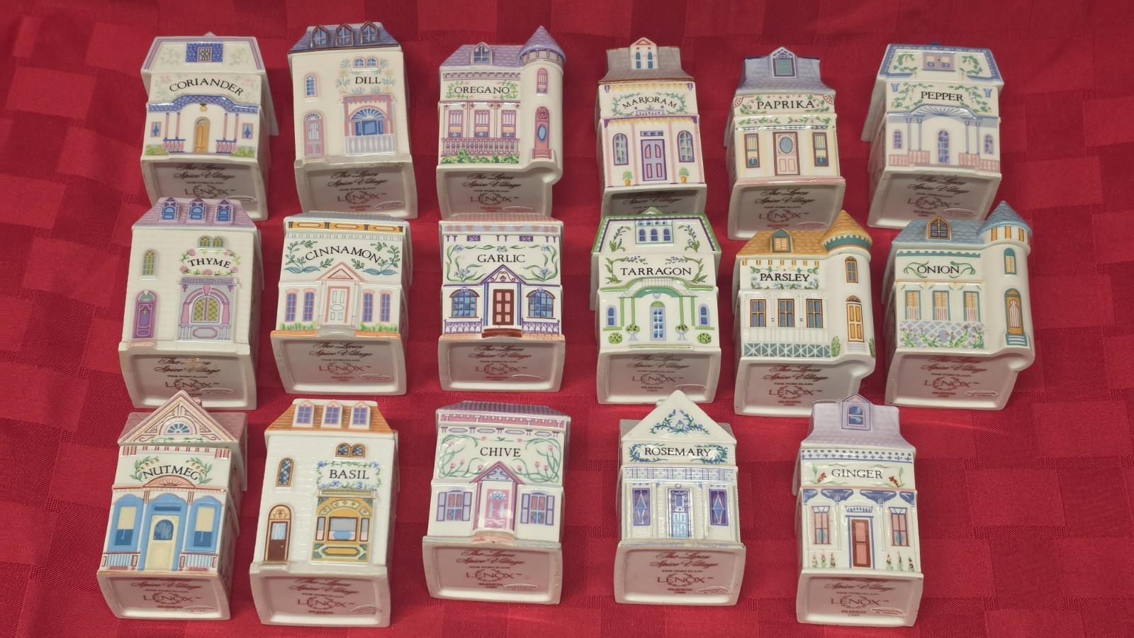 Vintage 1989 Lenox Spice Village 17 Spice Jars Porcelain Houses Excellent