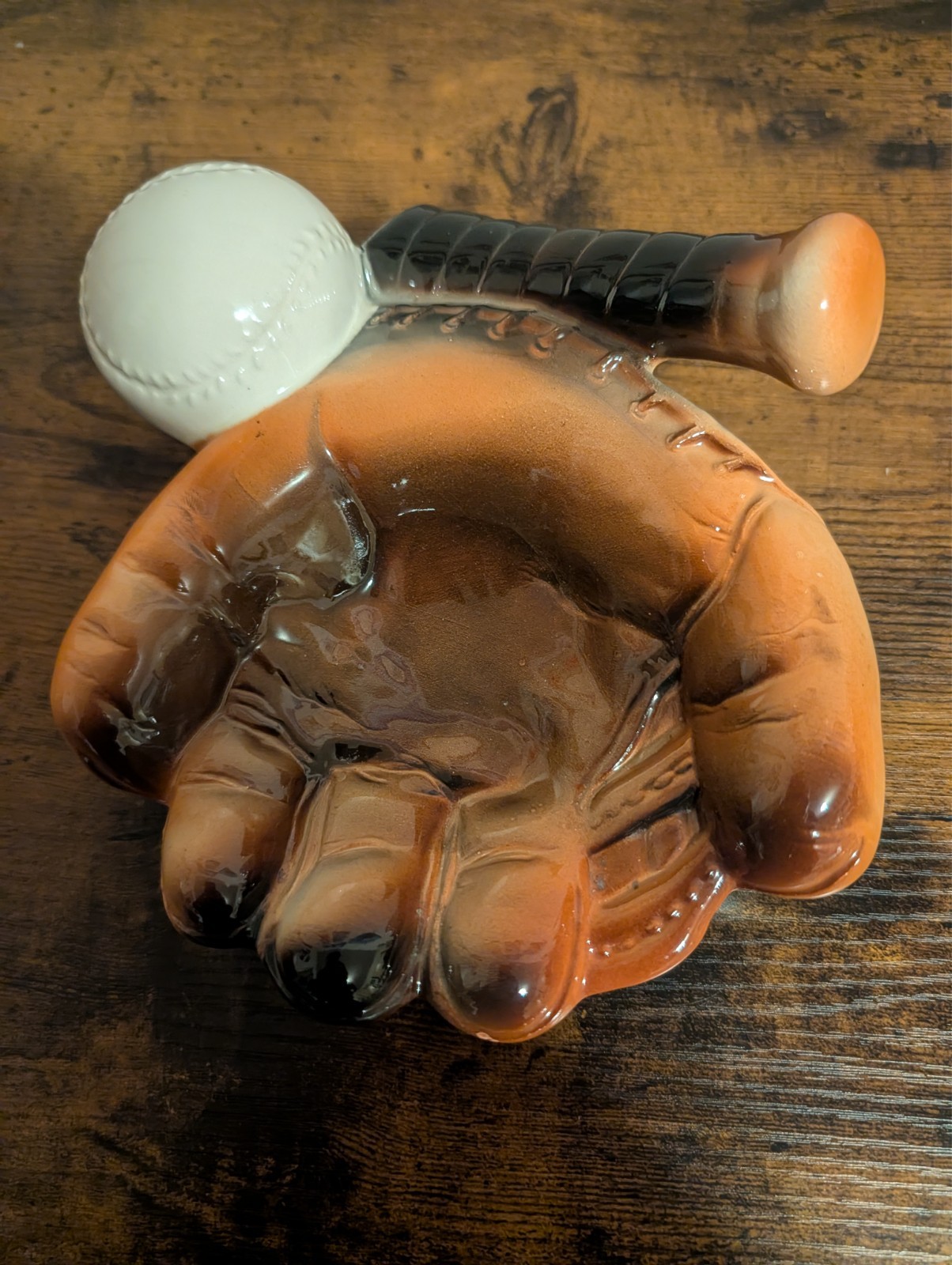 Vintage 1958 Cal Themes USA Baseball Glove Ashtray Bat Ball Ceramic MCM