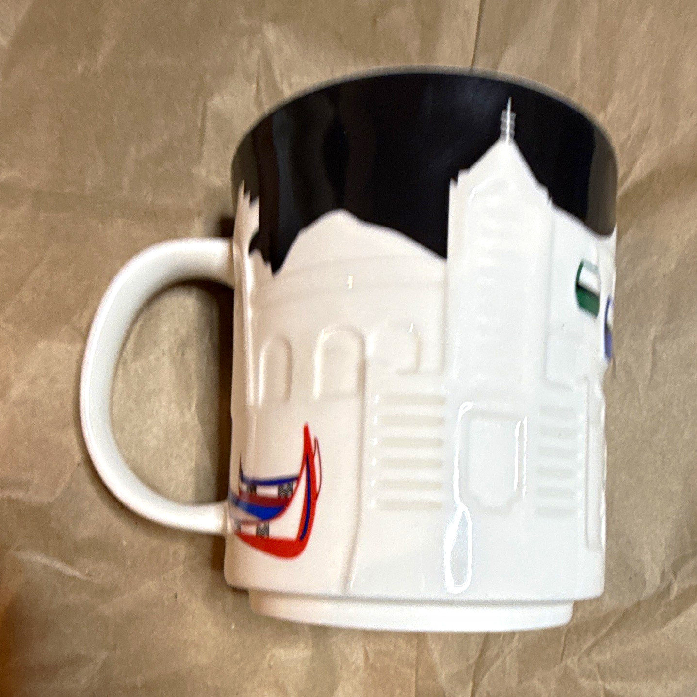 Starbucks Taiwan Embossed City Relief Ceramic Mug 16 fl oz Black White Red 2014