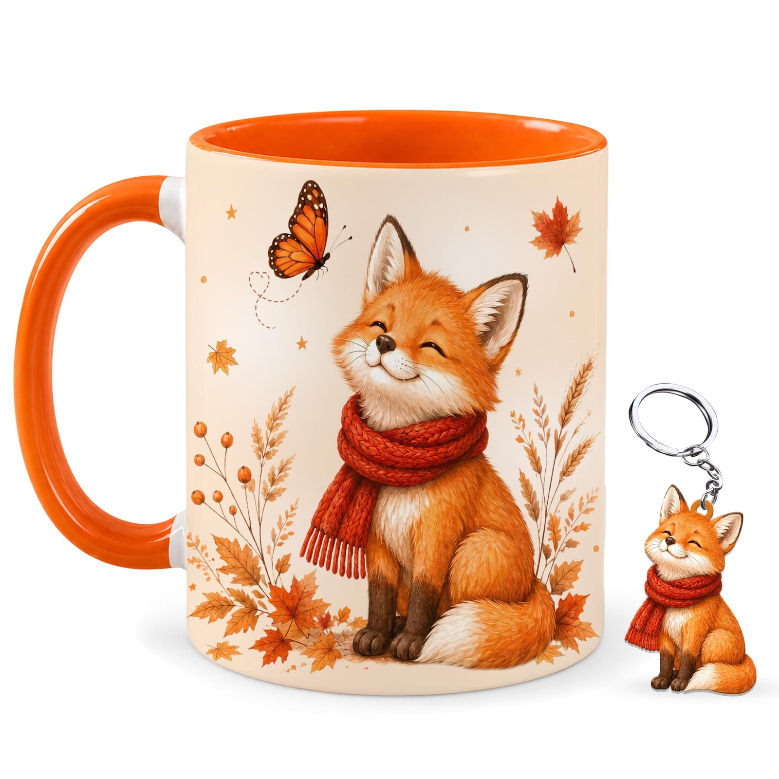 Hyturtle Fall Fox Coffee Mug And Keychain - Cute Fox Gift For Women - Autumn