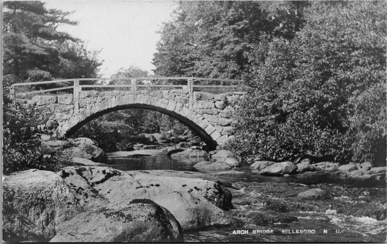 Hillsboro NH Arch Bridge Real Photo Postcard RPPC New Hampshire Stream Trees