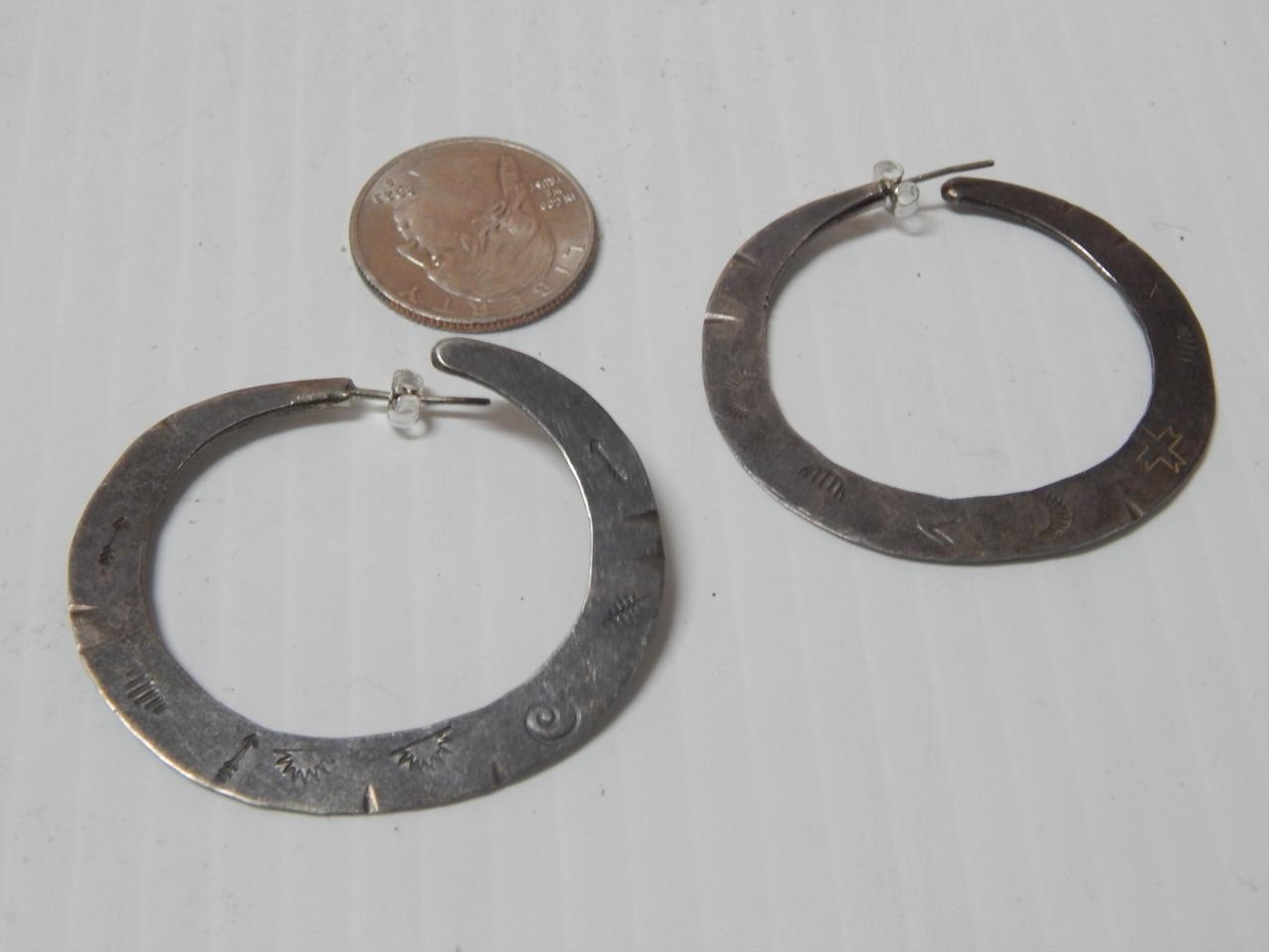 ANTIQUE c1890-1920 NAVAJO INDIAN INGOT COIN SILVER PRIMITIVE STAMPED EARRINGS