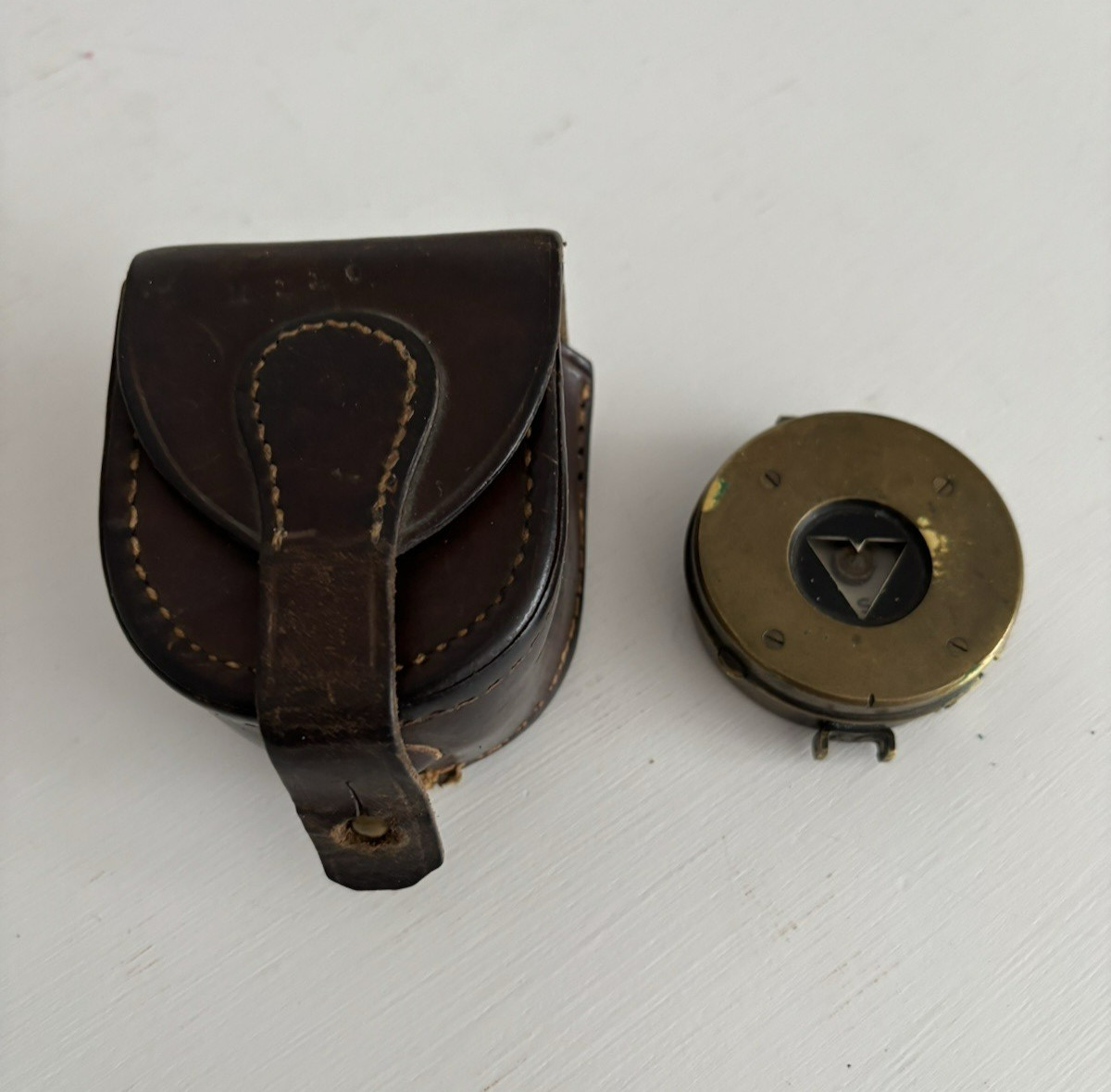 Vtg  WW1 Brass 1918 Military Compass w/Leather Case S.Mordan & Co.
