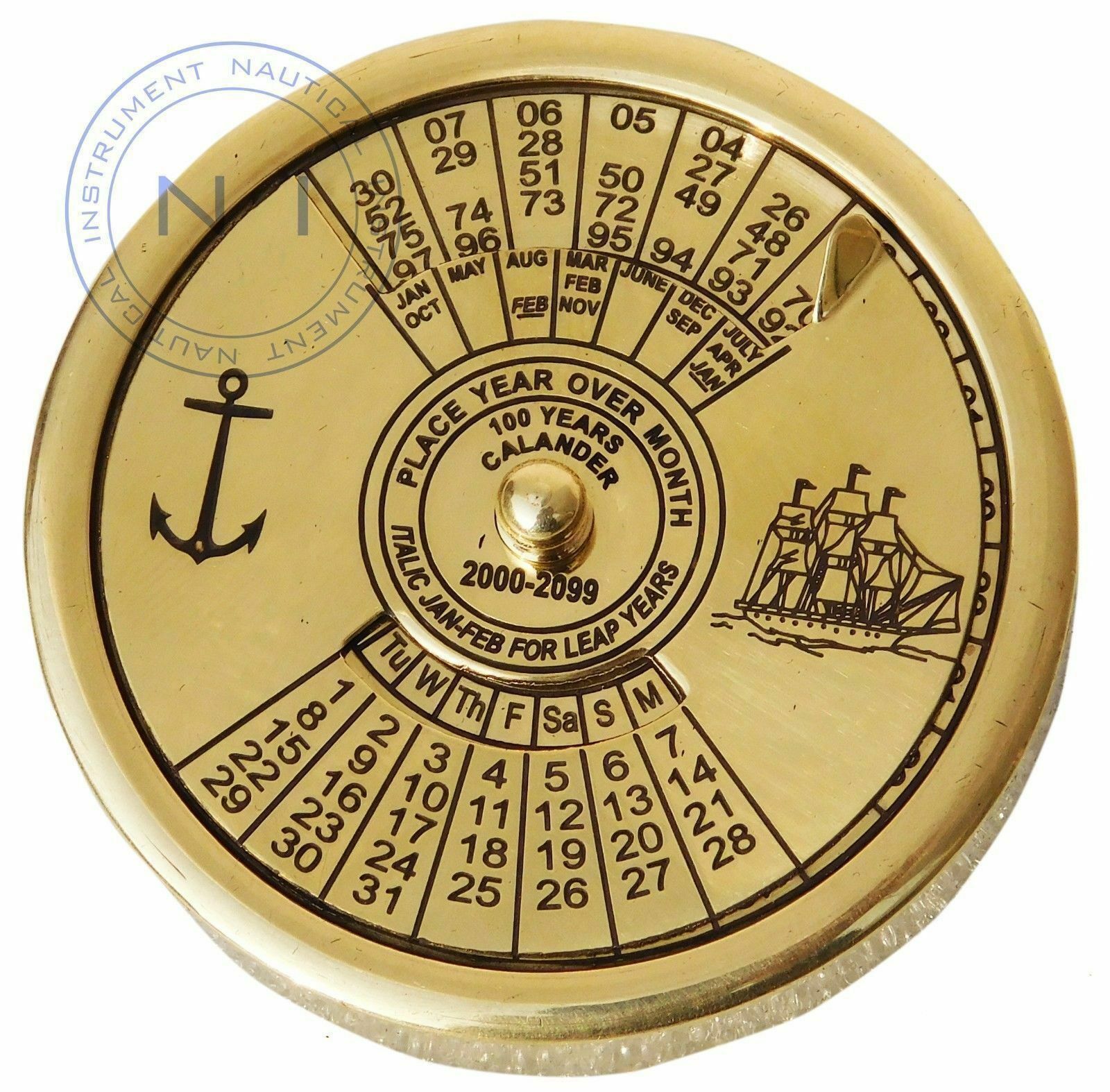 Shiny Brass 100 Years Nautical Calendar Marine Traveling Item /Paper Weight