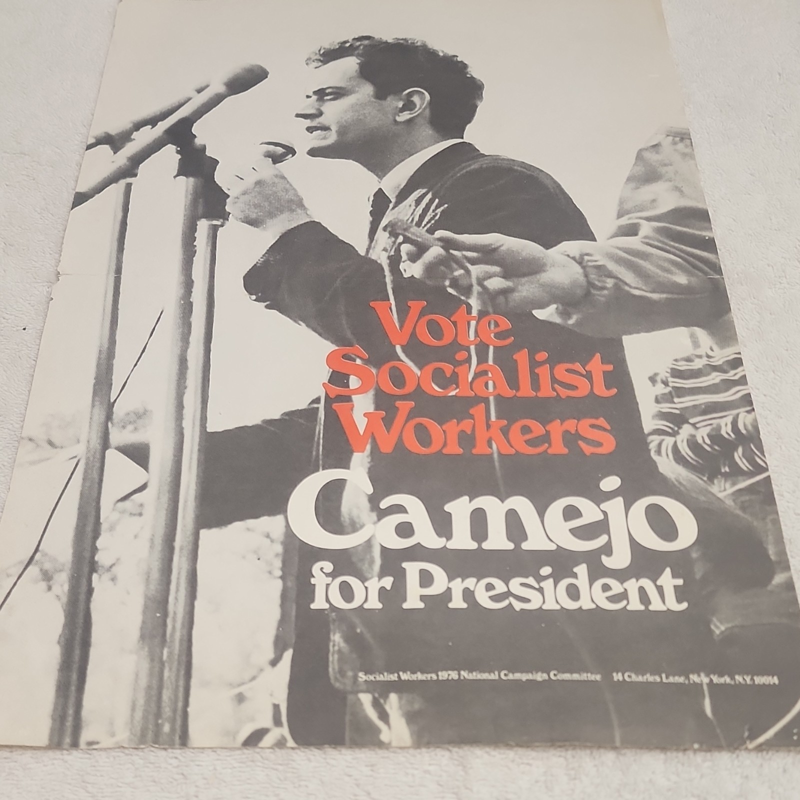 Original 1976 Vote Socialist Workers Peter Camejo for President Campaign. Poster