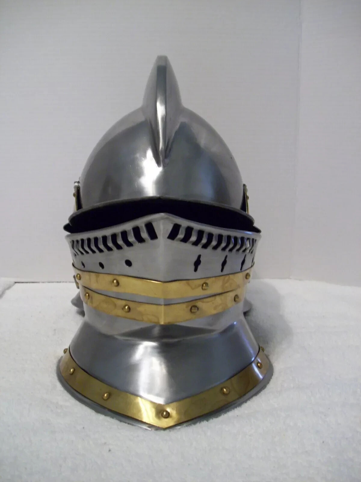Medieval Burgonet Helmet - 16GA - 2 pc Brass Accents - Wearable Protective Armor