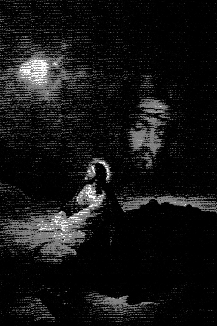 Catholic print picture - CHRIST SUFFERING B - CHARCOAL & CHALK EFFECT 8\