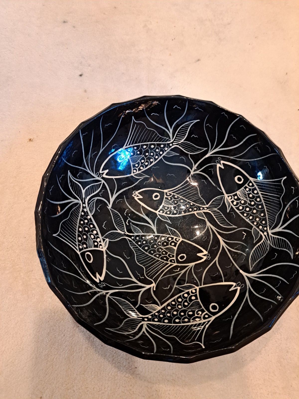 Vintage c. 1930s Mexican Pottery Hand Painted Bowl Cabo San Lucas 11.5”legs