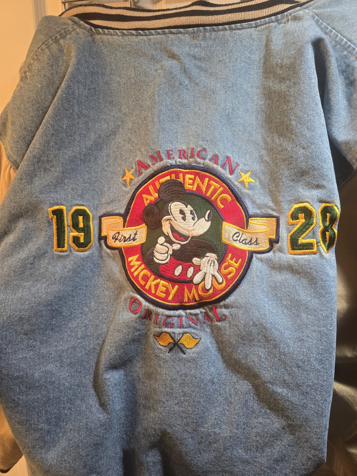 Vintage Disney Store Mickey Mouse 1928 League Varsity Denim  Jacket Adult   