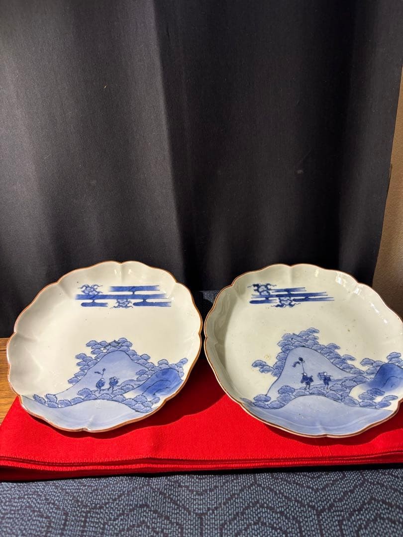 Ancient Edo Imari Blue & White Landscape Wedgwood Plate Set of 2 Ceramics