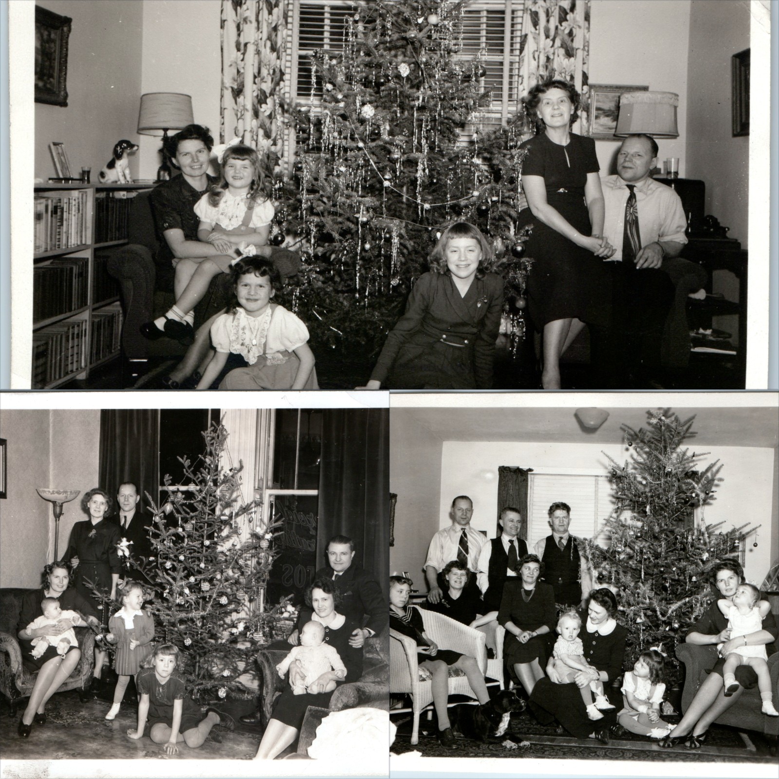 x3 LOT c1940s Montreal Canada Family Christmas Tree Snapshot Photos Children Dog