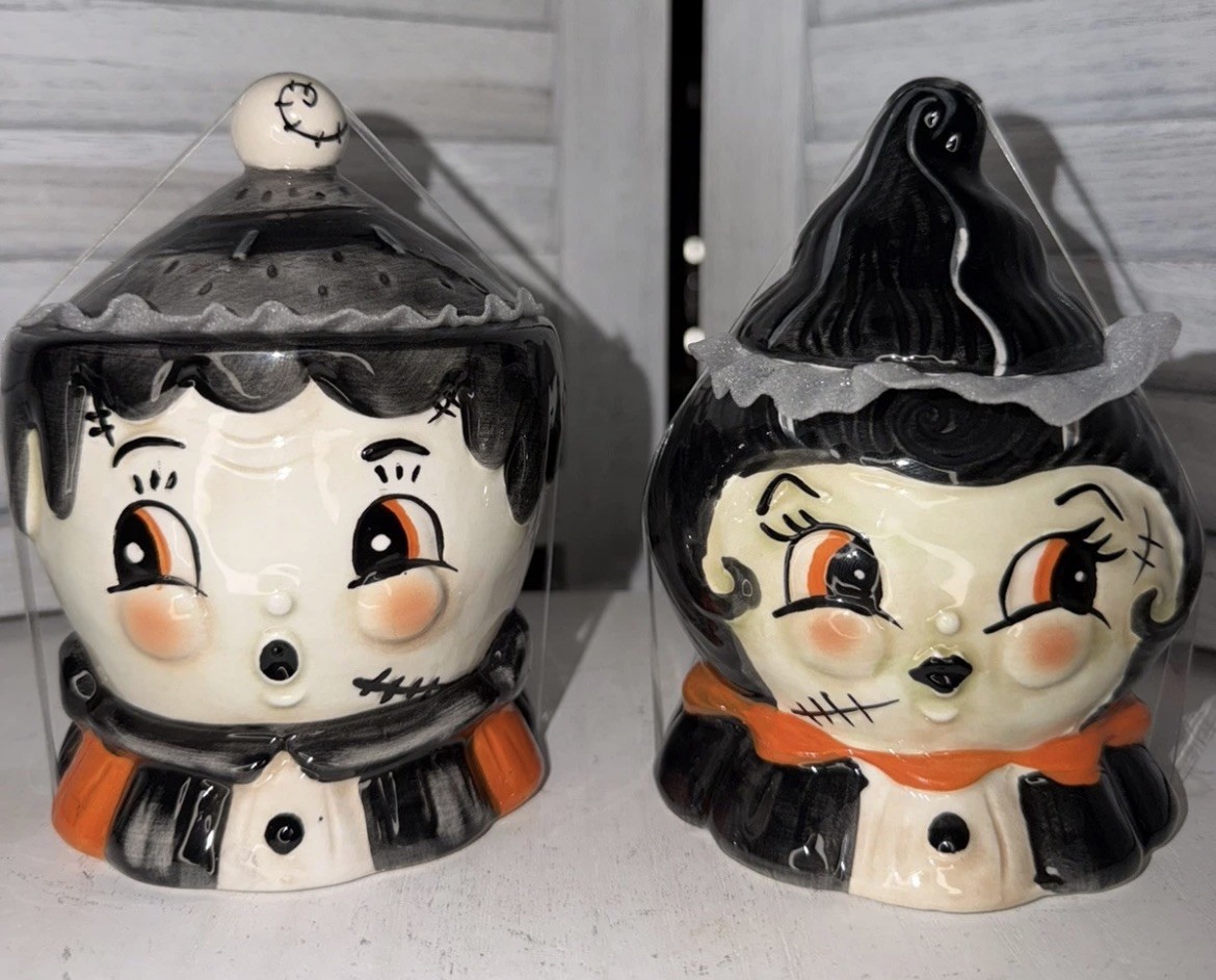 Johanna Parker Halloween Frankie Frankenstein Bride Figural Bowl Set NEW *CHIP