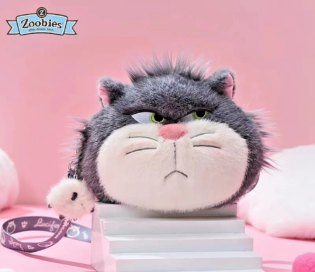 Disney Cinderella Lucifer Plush Crossbody Bag Zoobies Fluffy Soft Cat Face Bag