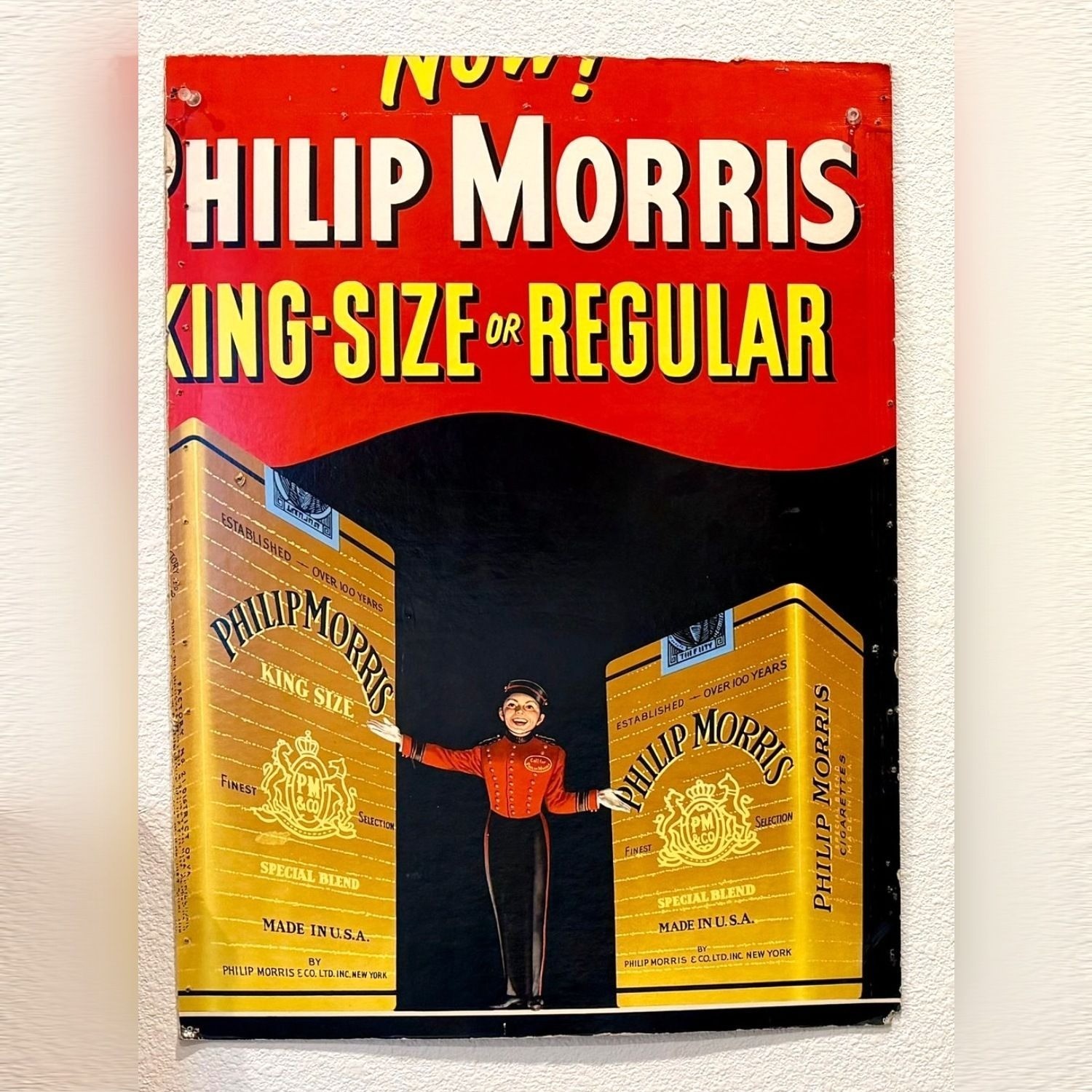 Vintage Philip Morris Cigarette Advertising Sign Johnny Bellhop