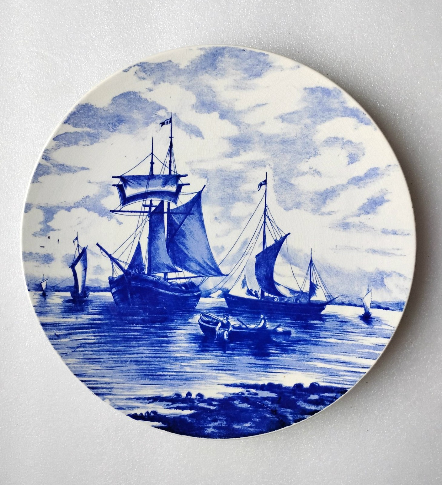 Antique Villeroy & Boch Hand Painted 10” Delft Wall Plate – Sailing Ships