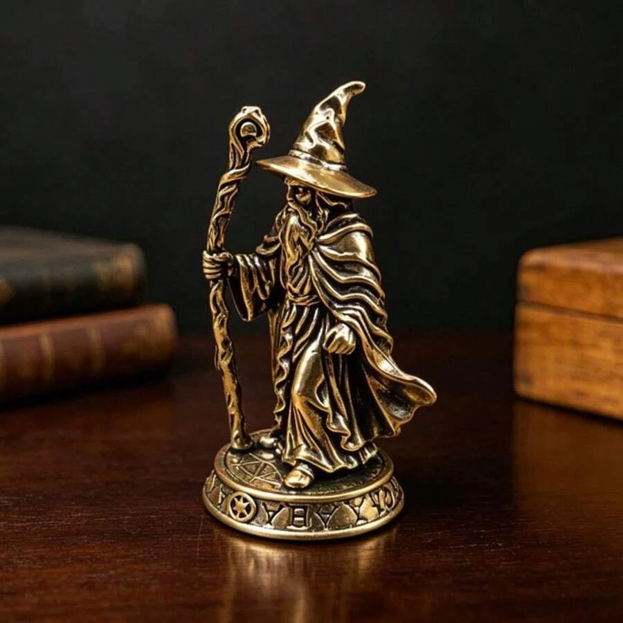 1pc Vintage Brass Wizard Figurine Mage Statue Fantasy Magic Desktop Bookshelf De 1pc Vintage Brass Wizard Figurine Mage Statue Fantasy Magic Desktop Bookshelf De
