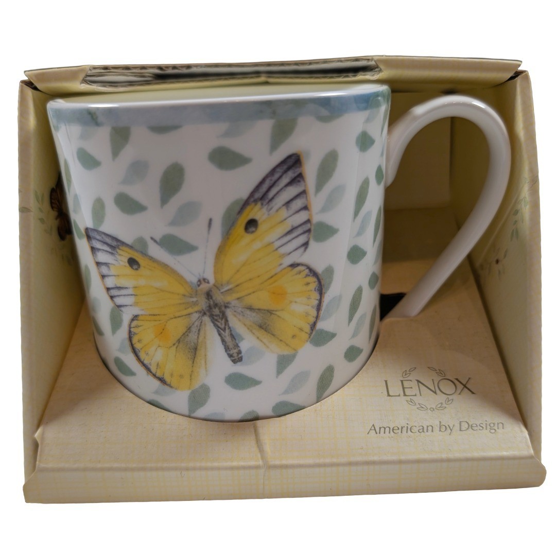 New Lenox Butterfly Meadow Yellow Butterfly Mug 10 oz Green Leaf Pattern
