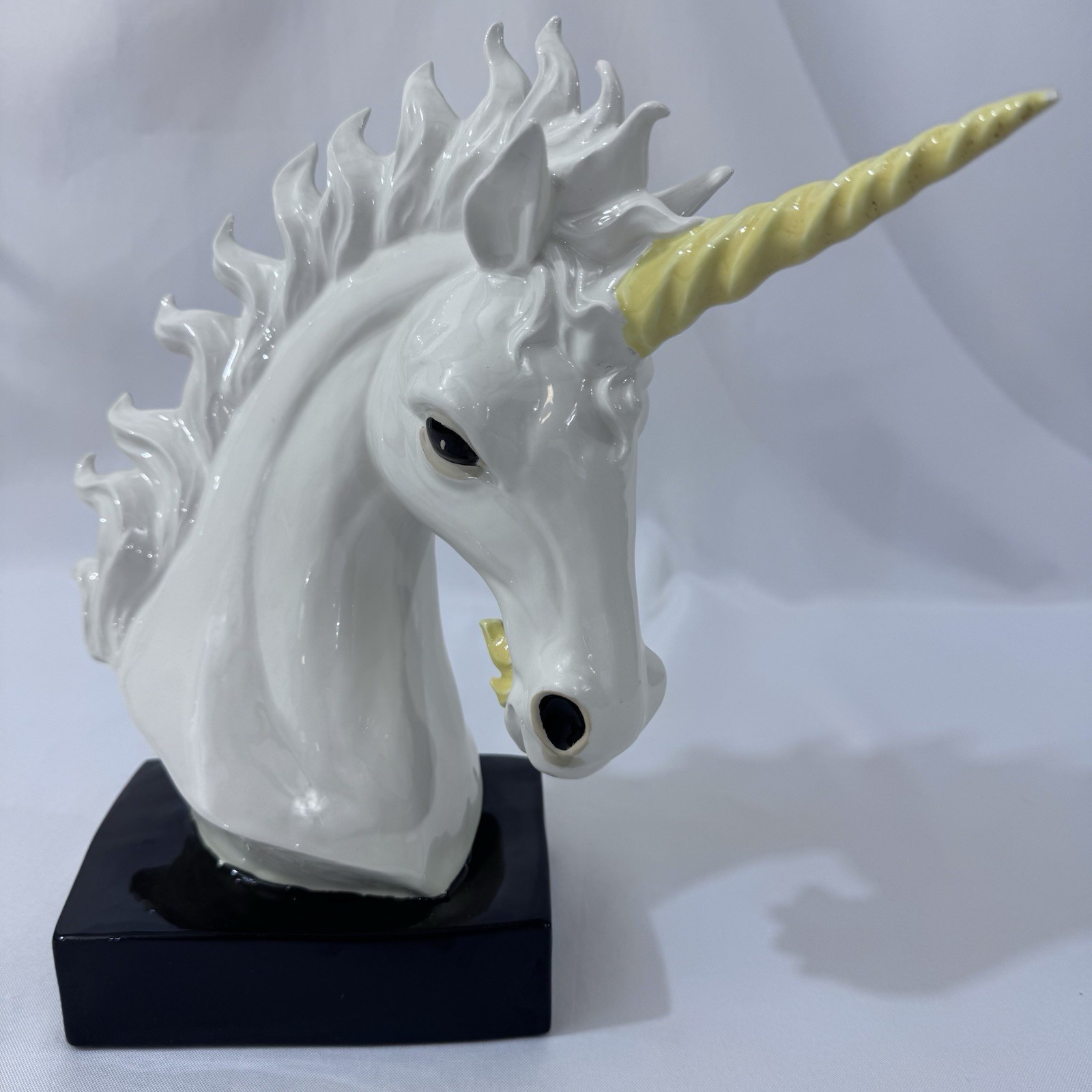 Vintage 1980s Large Ceramic Unicorn Bust Head Rare Glazed Pearl  12.5x6x4