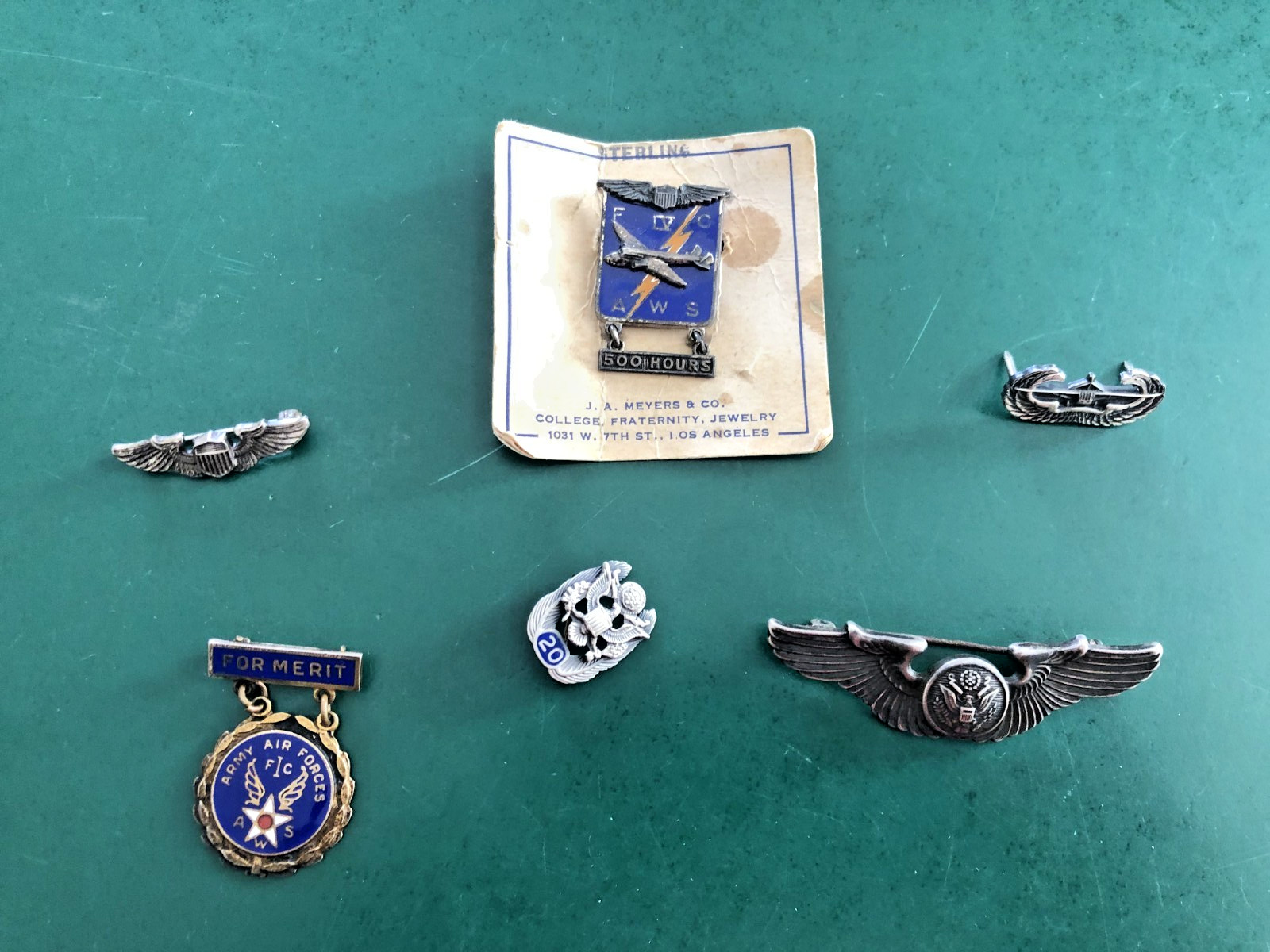 WW 2 U S Airforce sterling silver Wings. & misc. medal collection 25.7 grams