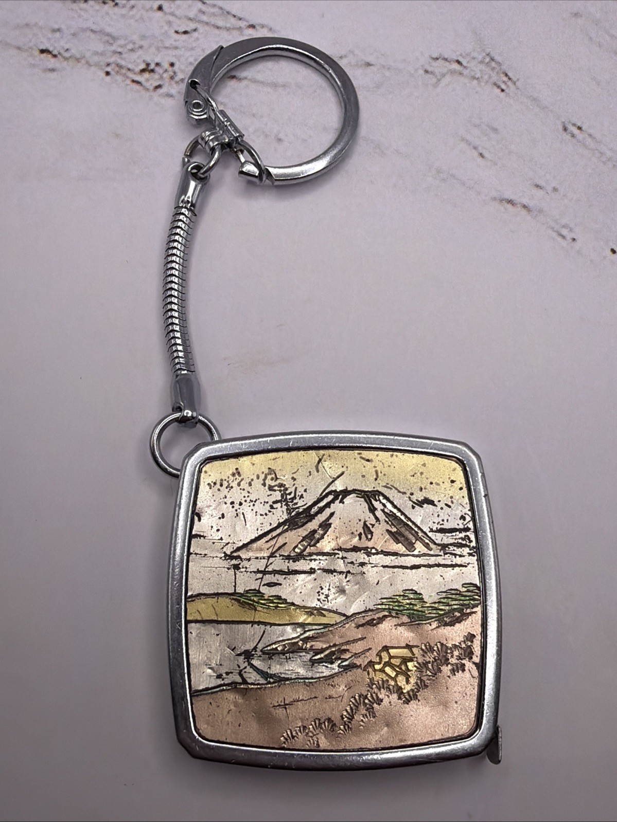 Vtg. Japanese Chokin Style Keychain Souvenir Tape Measure Mount Fuji