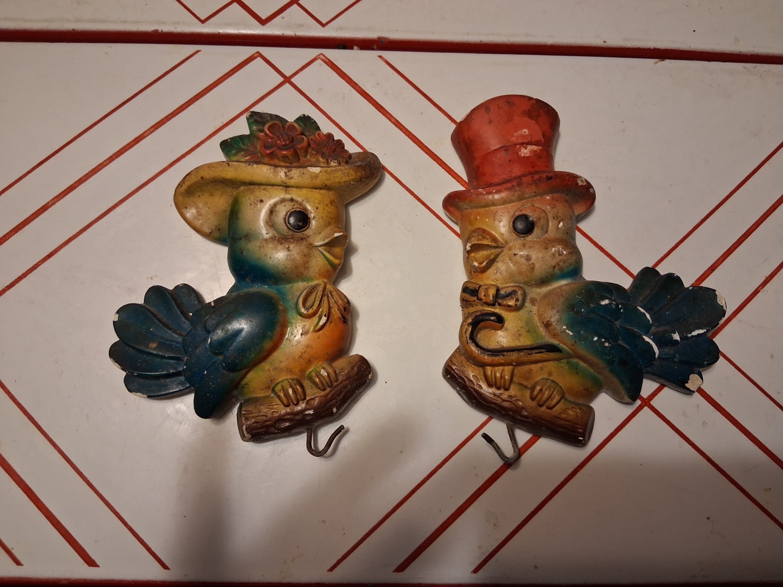 Miller Studio Chalkware Mr. Mrs. Blue Bird Decor Hooks Vintage