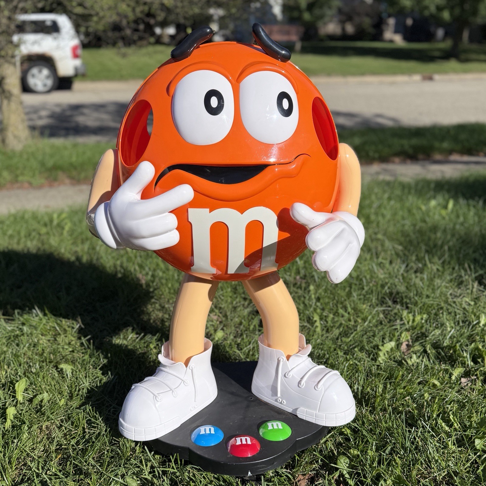 M&M\'s Orange Character Candy Display Advertising Figure Wheeled Store 36” Tall