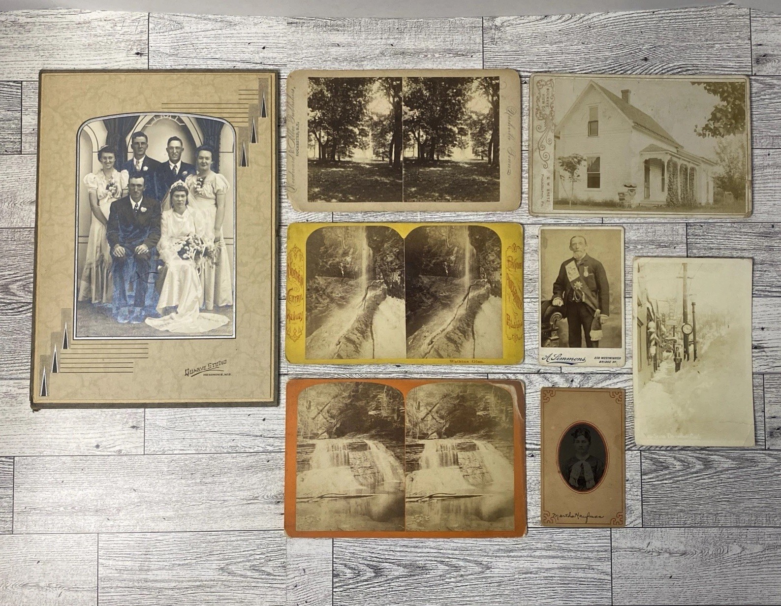 8 Antique Photos Cabinet Cards Stereoview Tintype RPPC 1800s-1930s Portrait Lot