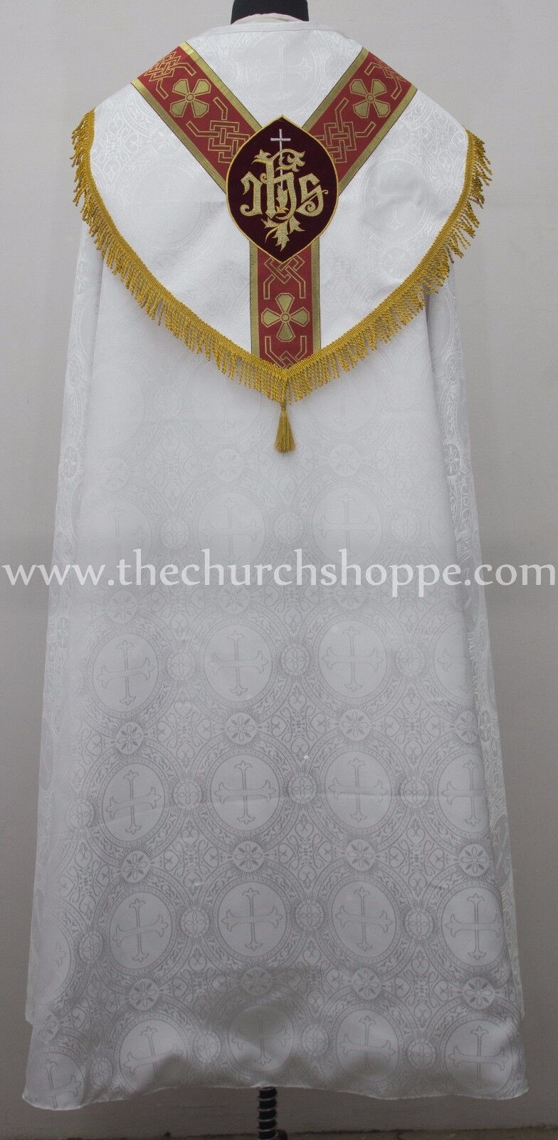 NEW White Cope & Stole Set with IHS embroidery,capa pluvial,chape,far fronte