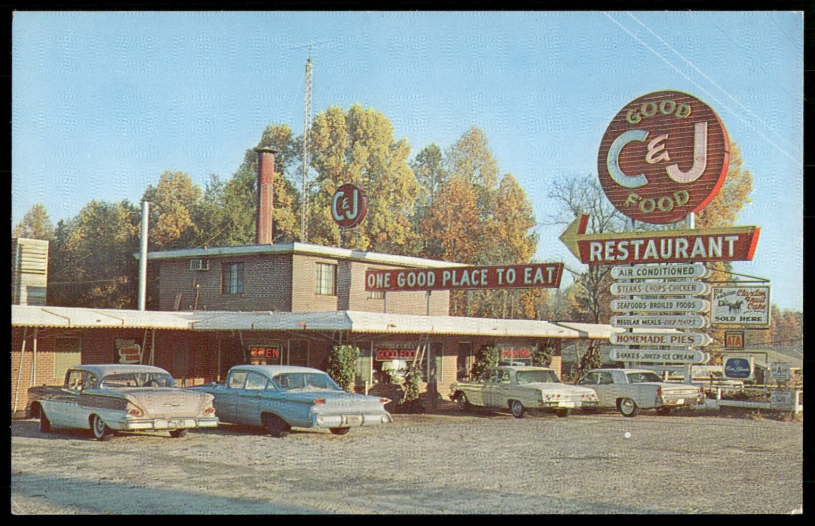 Vintage Postcard C&J Restaurant Claxton Georgia Old Cars 