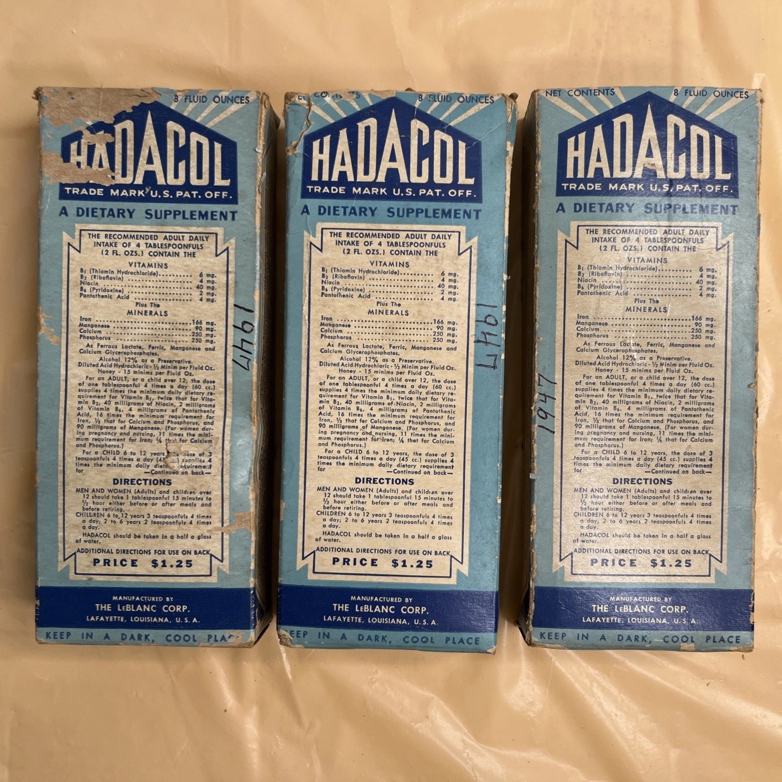 Hadacol Dietary Supplement Vintage 8oz Glass Bottles(3) In Original Boxes