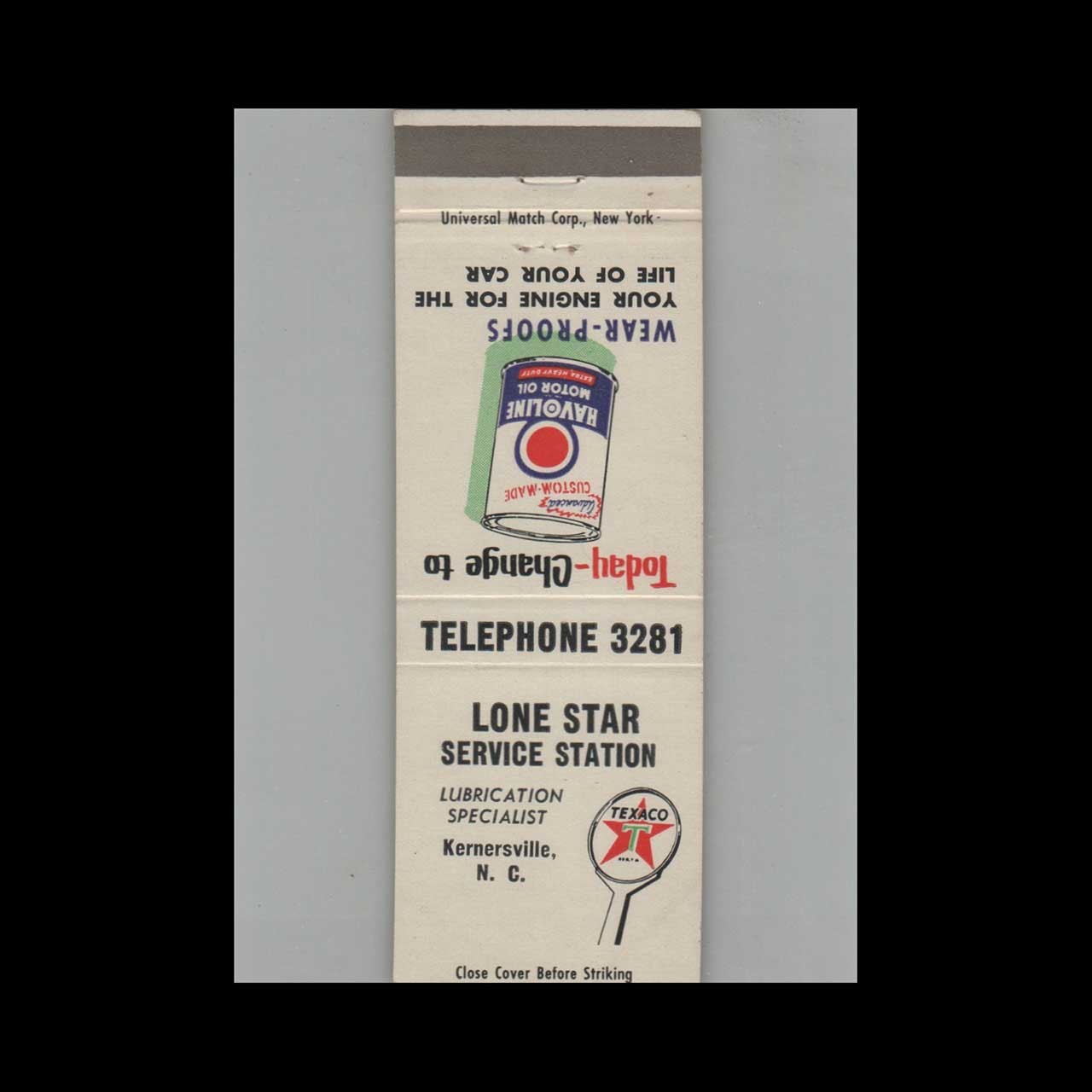 Matchbook Cover Texaco Lone Star Service Station Kernersville NC
