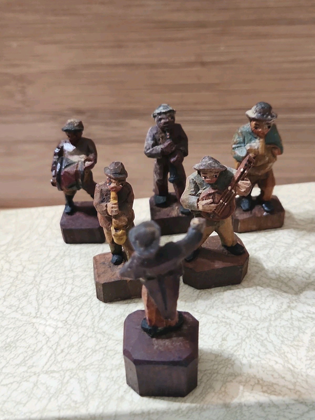 Lot Miniature Hand Carved ANRI Music Band Miniature Figures 6 Complete Set 