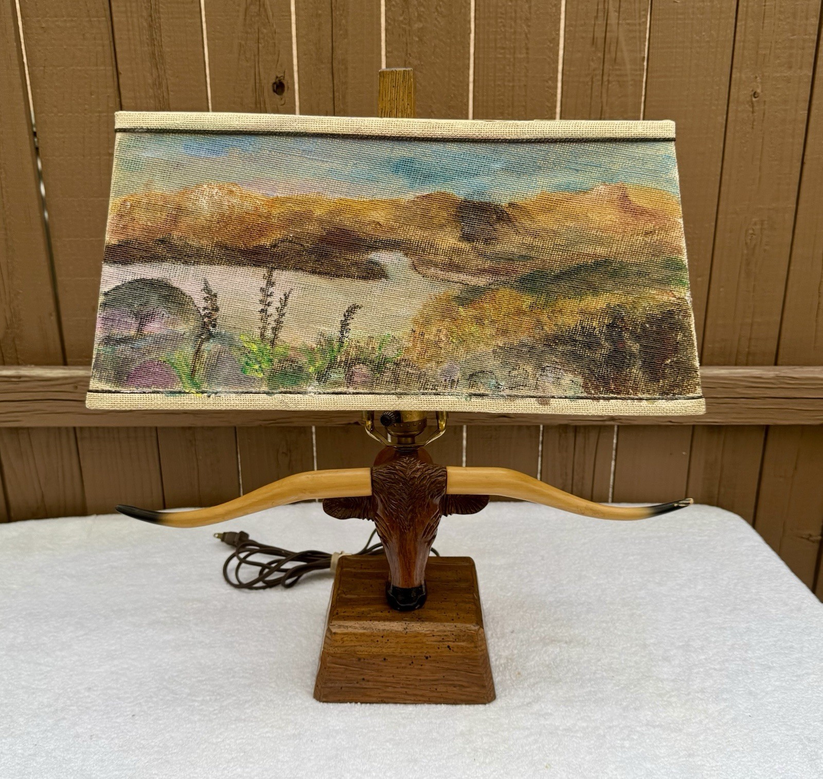 RANCH OAK A. Brandt Vintage Table Lamp Texas Longhorn Steer Head Bull Cow MCM