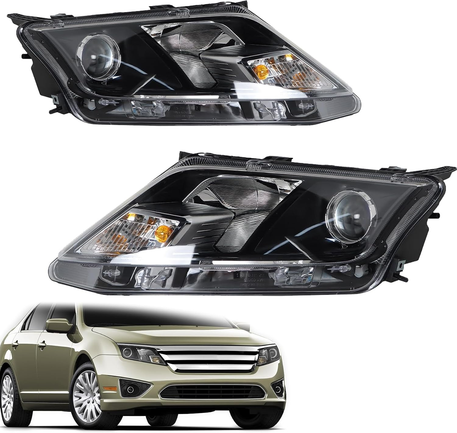 1 Pair Headlights Black Replacement for Fusion 2010 2011 2012