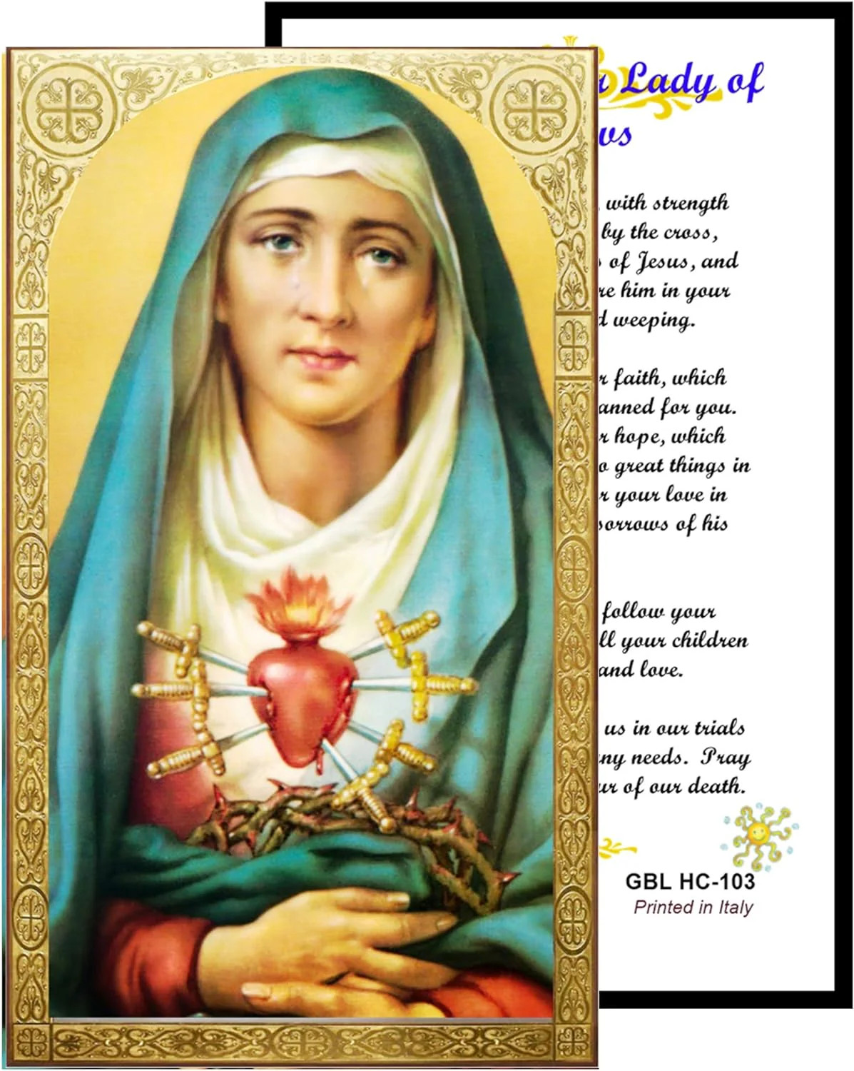 Novena Prayer Seven Sorrows of the Blessed Virgin Mary Blessed Laminated Holy
