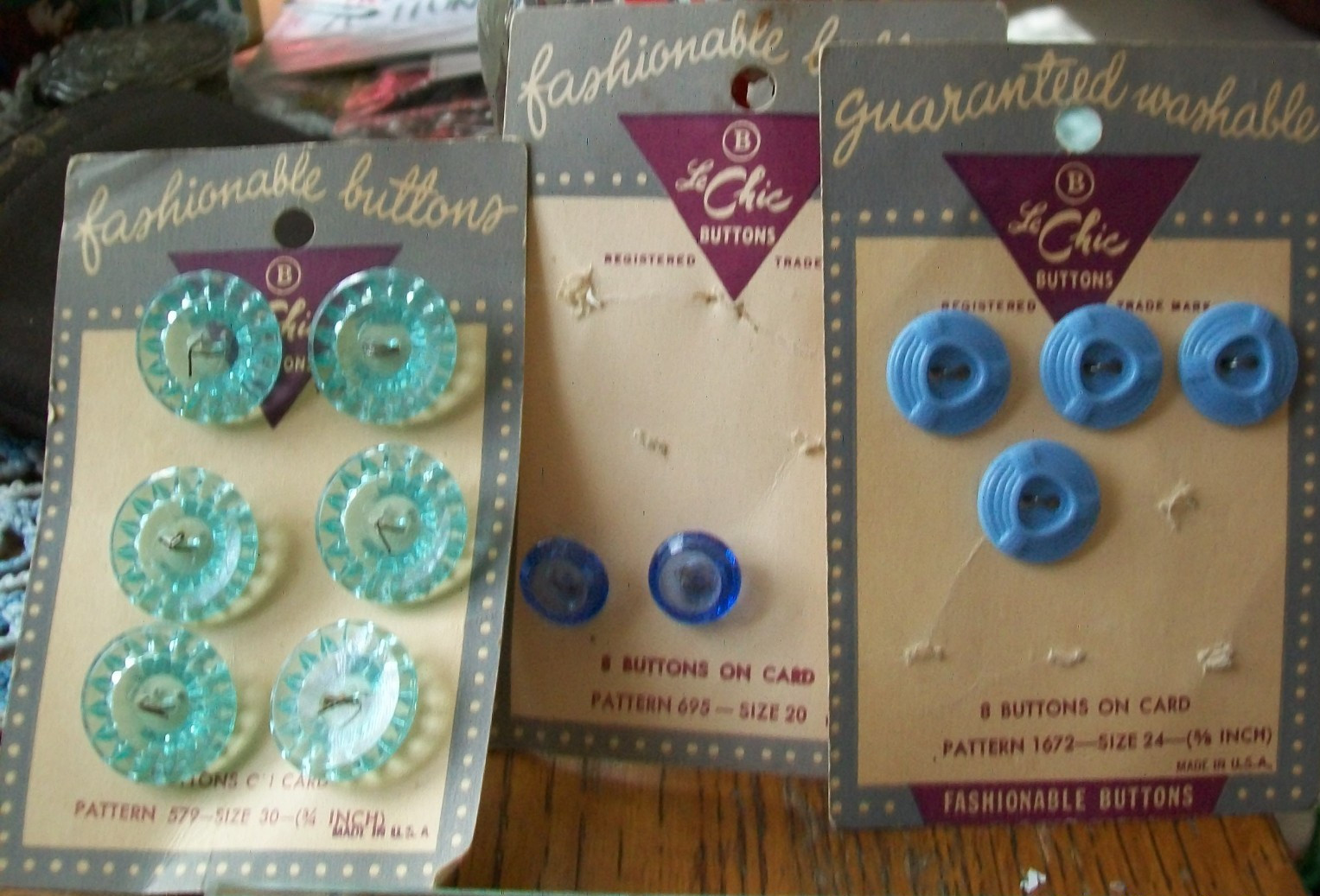Vintage Le Chic Buttons Blue New on card Lot of 12