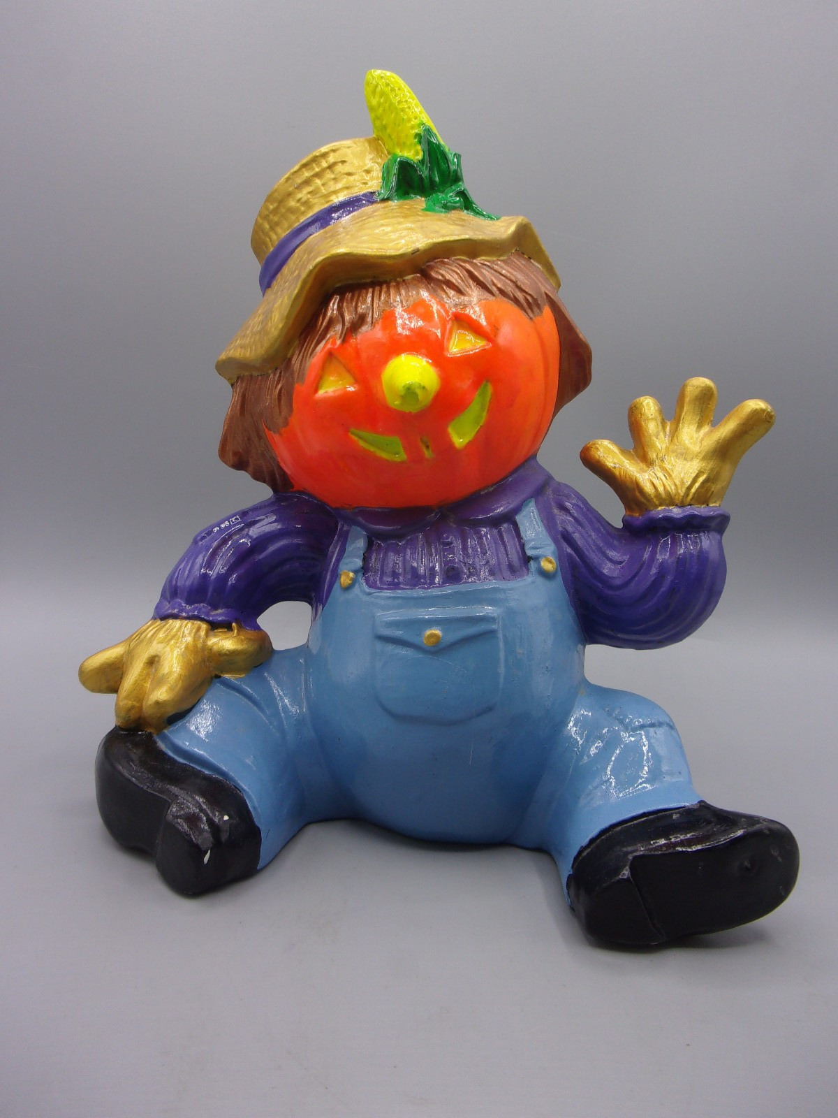 Vtg Gare 1981 Scarecrow Pumpkin Head Hand-Painted Ceramic Halloween Decor