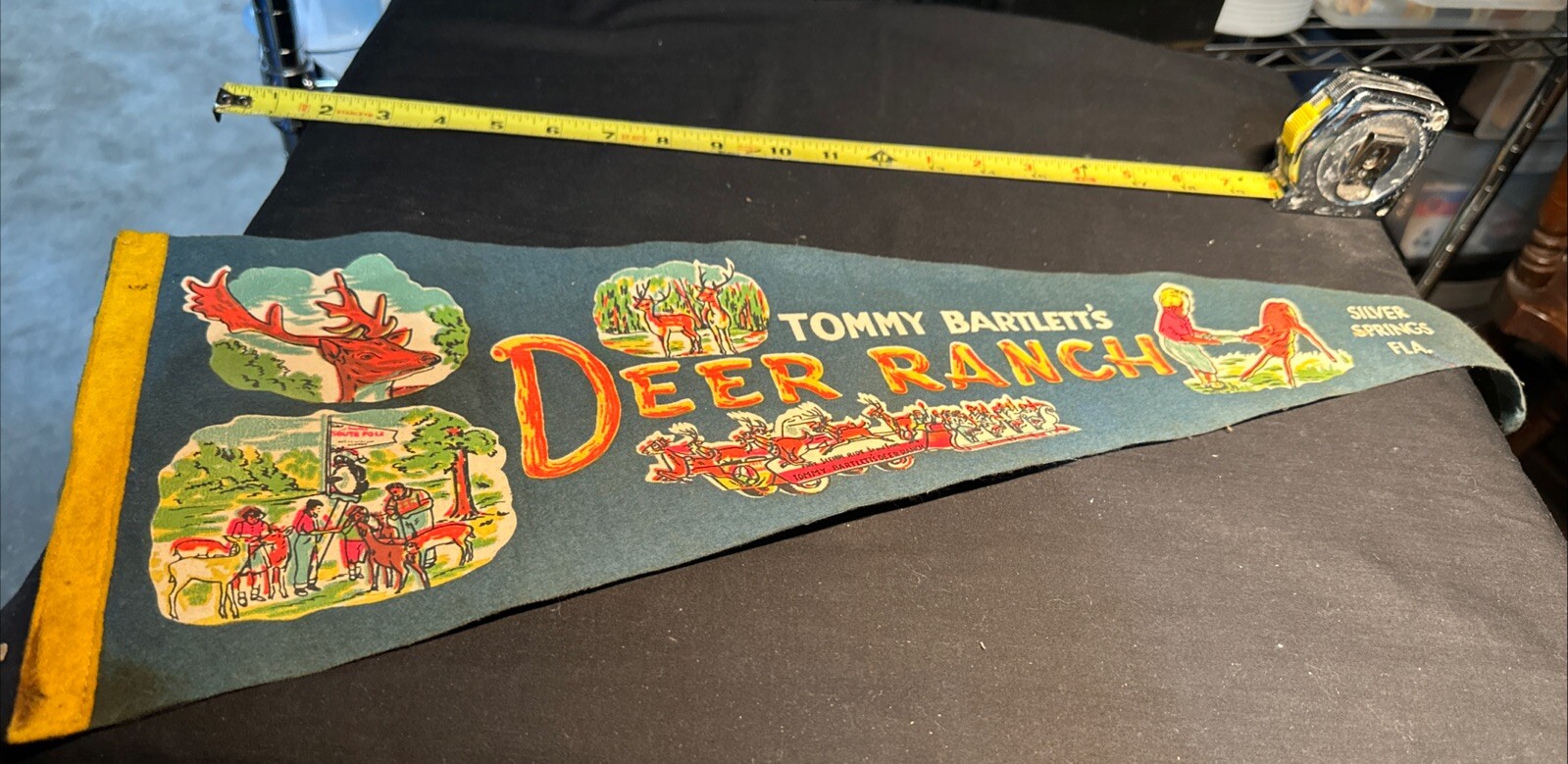 Vintage Tommy Bartlett\'s Deer Ranch Silver Springs Florida Felt Pennant Blue 26\