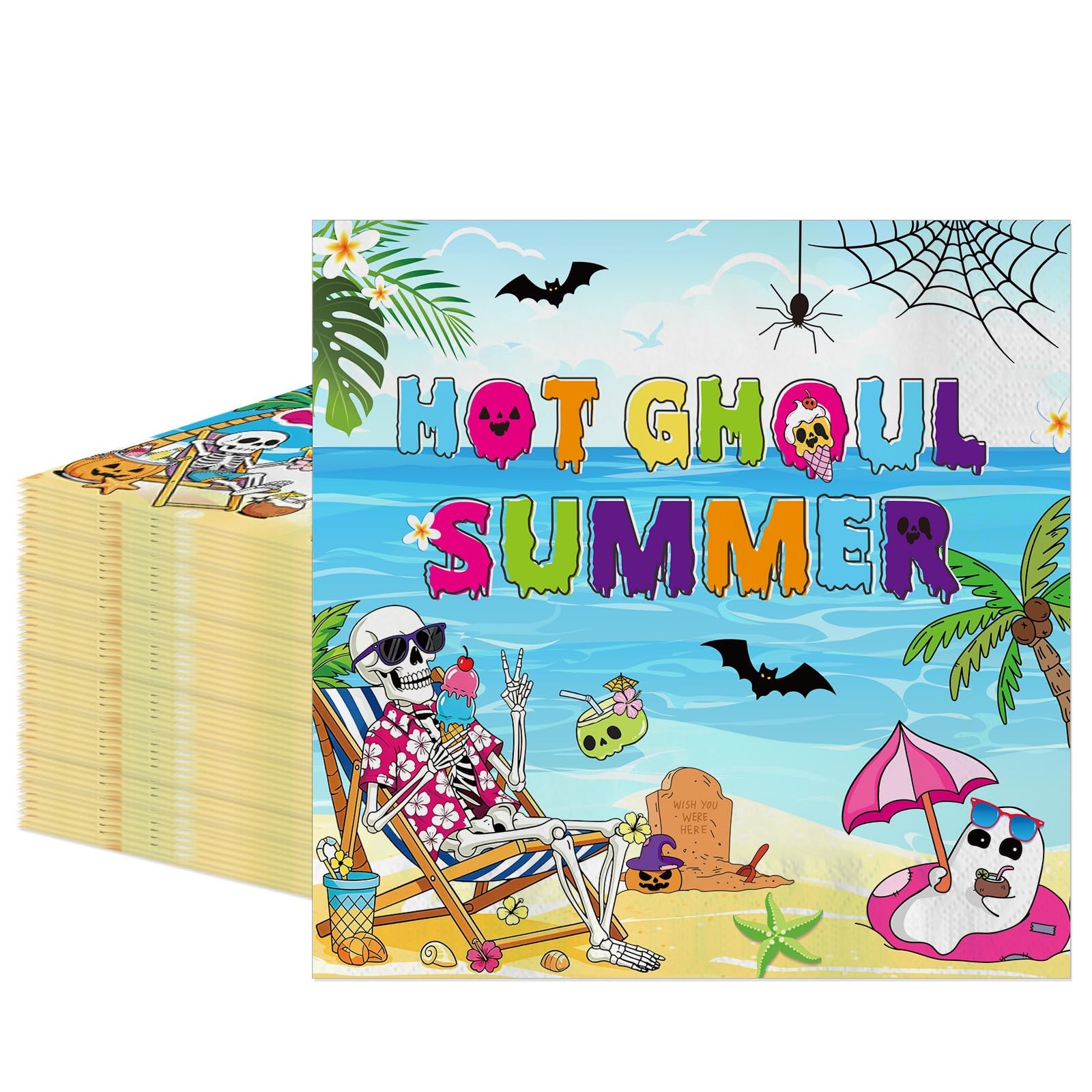 EUOYUFO 50Pcs Hot Ghoul Summer Napkins 6.5\ EUOYUFO 50Pcs Hot Ghoul Summer Napkins 6.5\