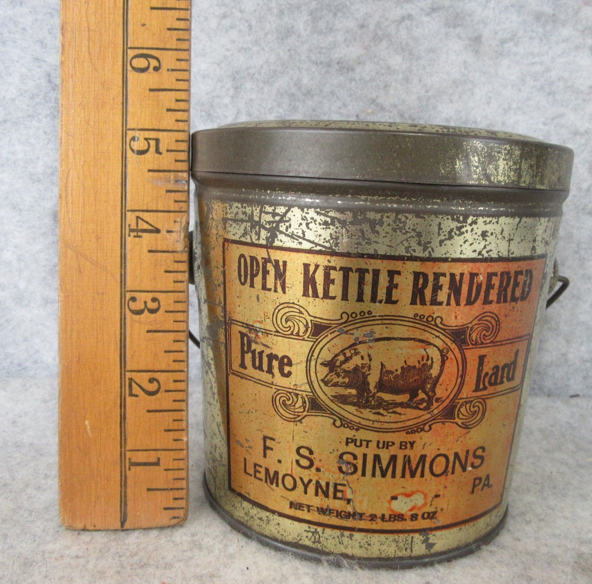RARE Vintage F. S. Simmons Lemoyne Pa Open Kettle Rendered Pig Lard Tin RARE
