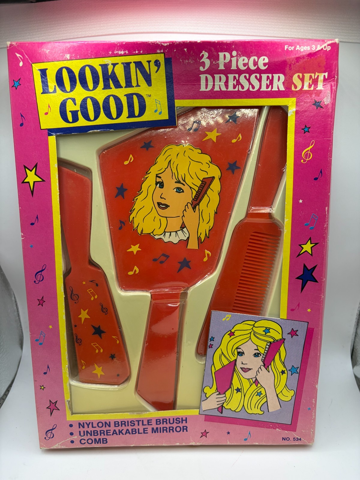 New Vintage 1987 A.R.C. Lookin' Good Retro 3 Piece Plastic Dresser Set