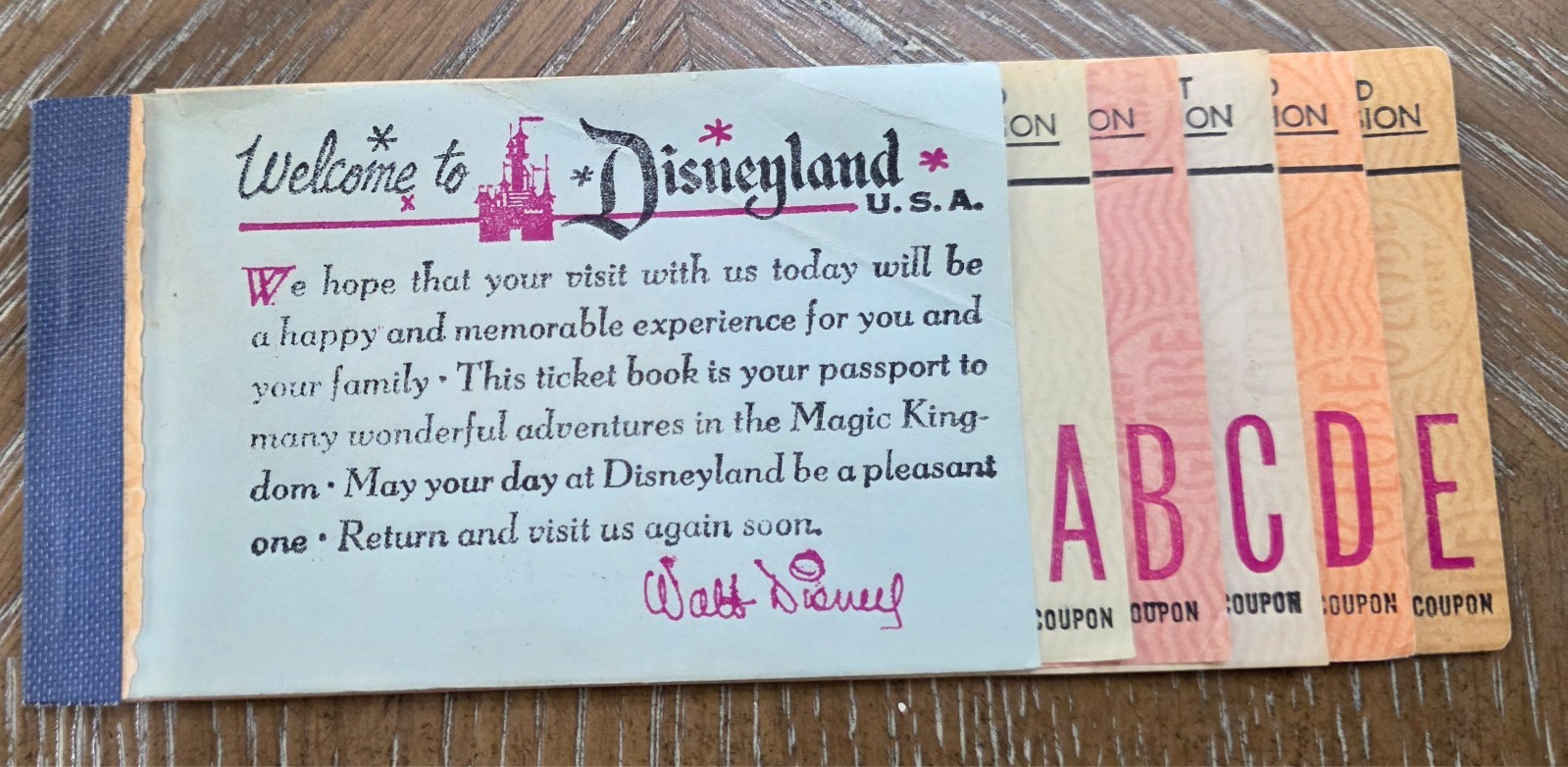 1962 vtg Disneyland Child ticket coupon book booklet original Walt Disney 1960's