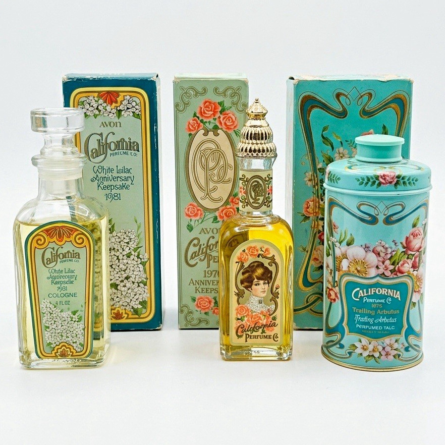 Vintage Avon California Perfume Anniversary Keepsake Bundle Decanters Talc NOS