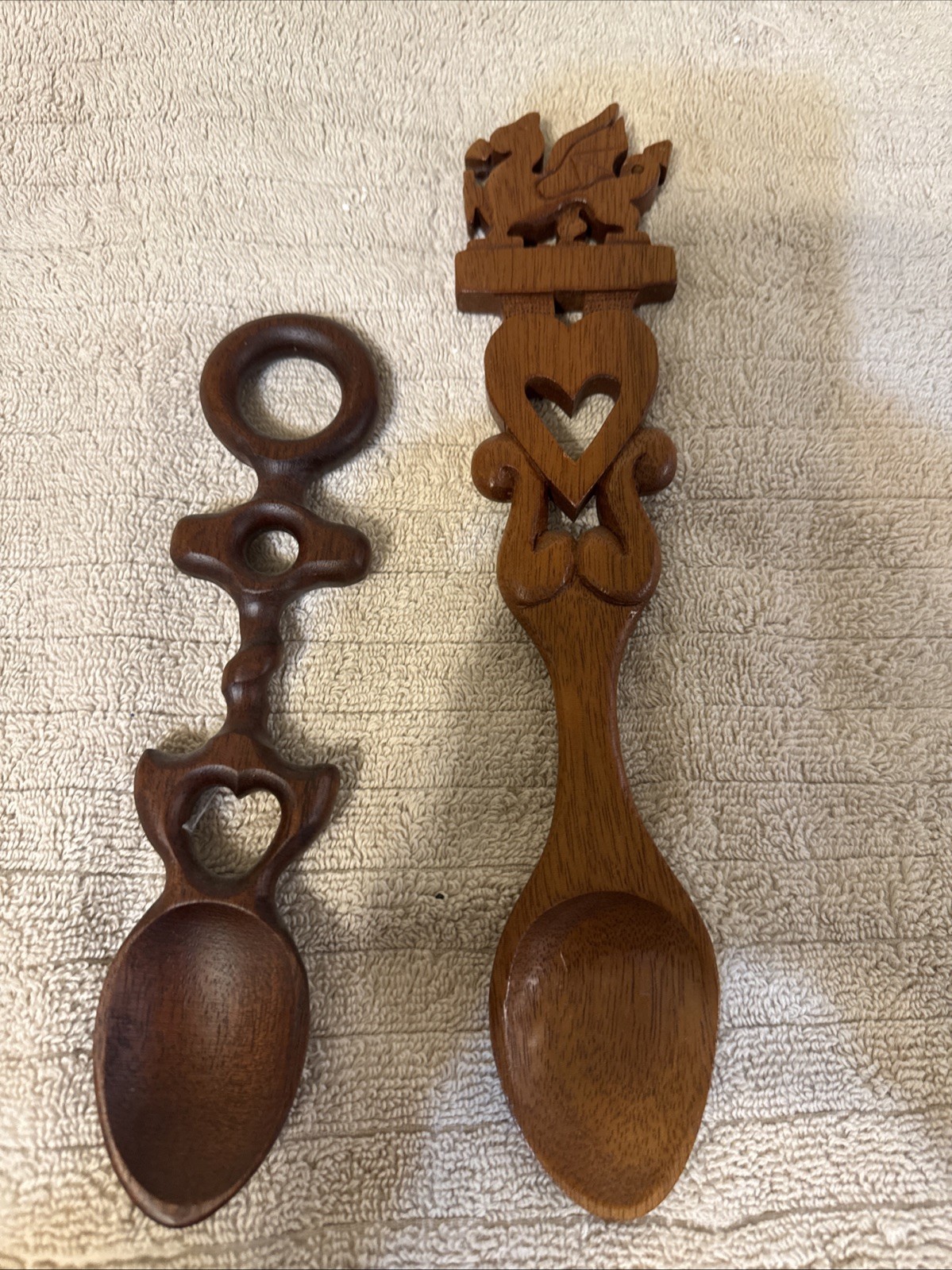 Set Of 2 Vintage Hand Carved Love Spoon Scandinavian Style
