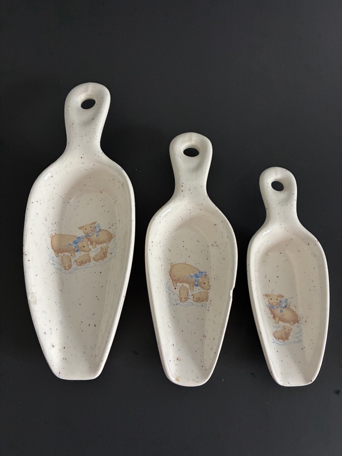 Vintage Stoneware Measuring Scoops Set of 3 Nesting Cups