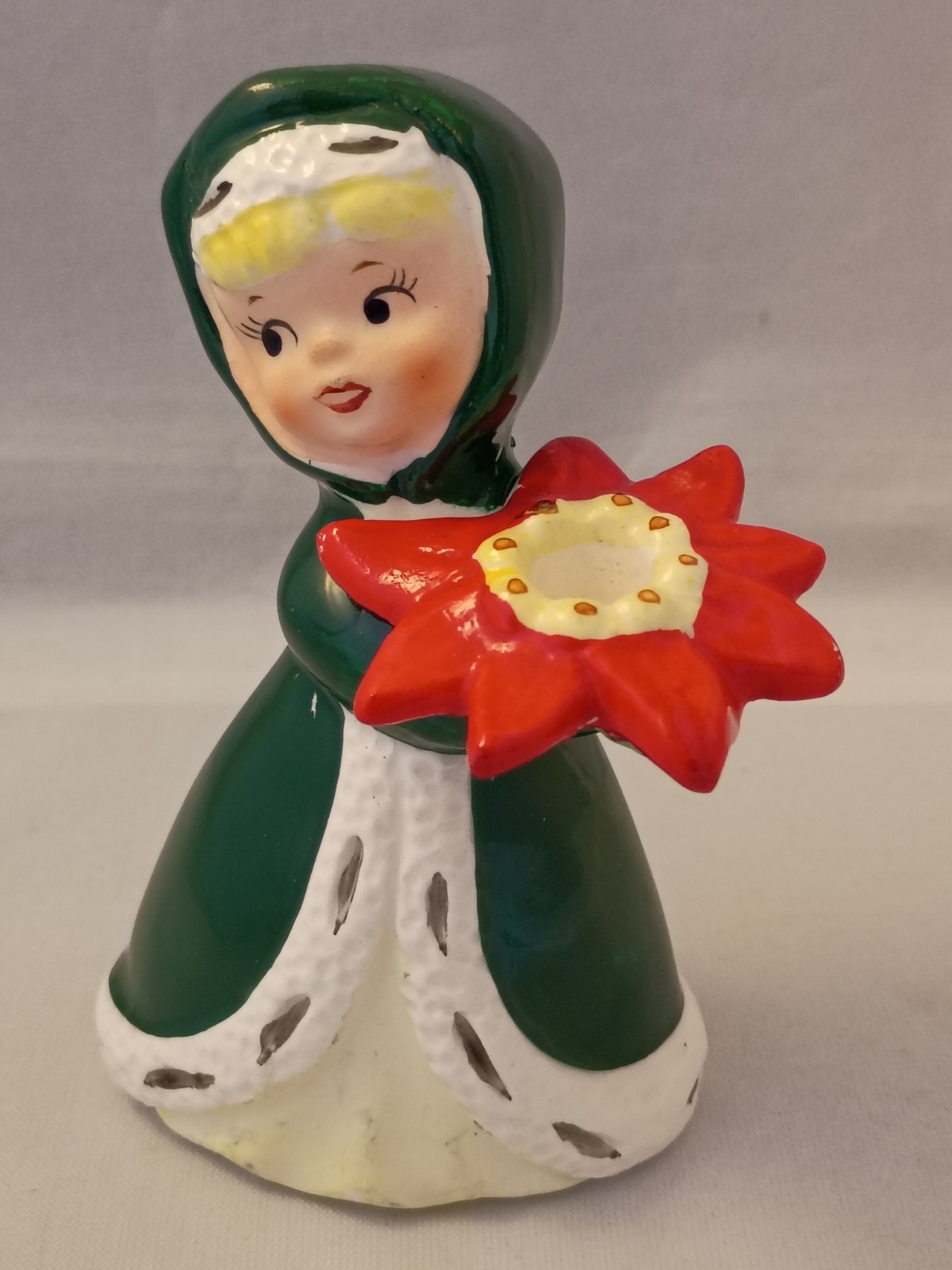 Vtg 1950’s Japan Poinsettia Girl Candle Holder Figurine Mid Century Ceramic 3604